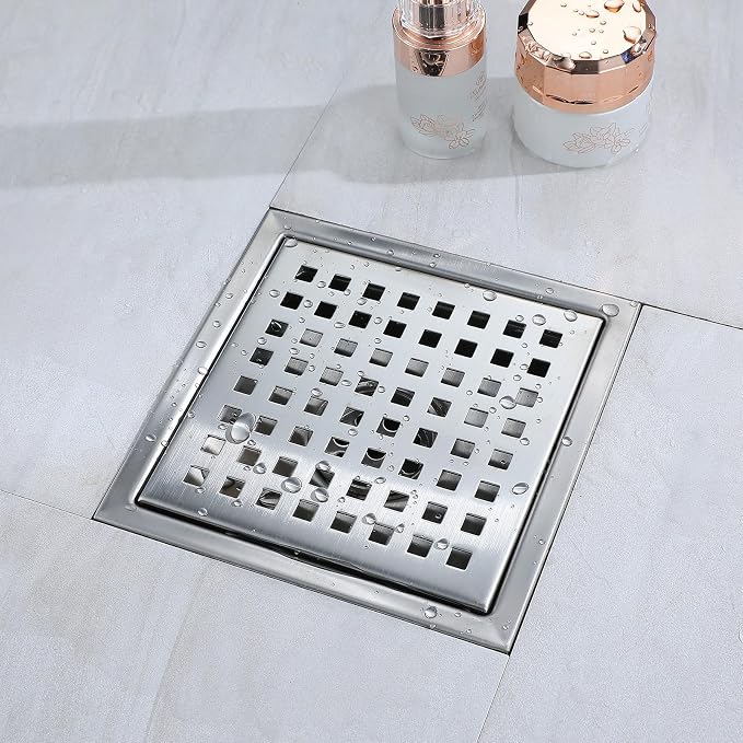 6 Inch Square Shower Floor Drain, Stainless Steel Black Shower Drain Kit - Image 2