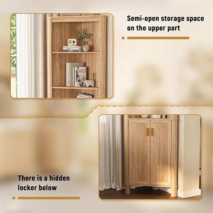 69" Tall Corner Shelf with Doors, 6-Tier Corner Storage Cabinet with Doors - Image 5