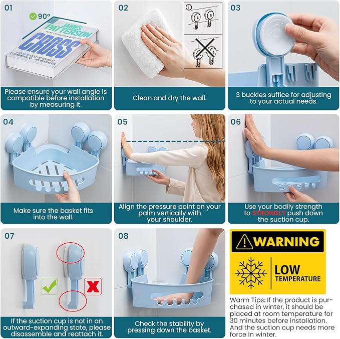 TAILI Corner Shower Caddy with Suction Cups, Wall Mounted Organizer Plastic Rack - Image 8