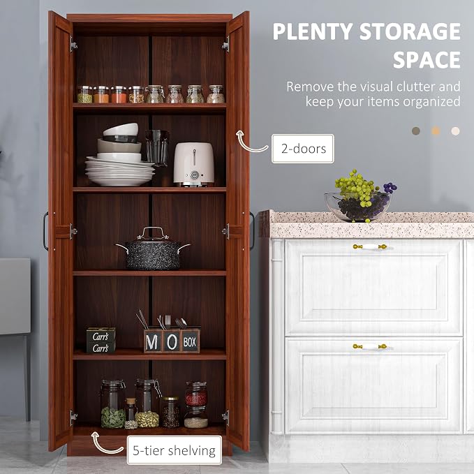 HOMCOM 63" 2-Door Kitchen Pantry, Freestanding Storage Cabinet - Image 4