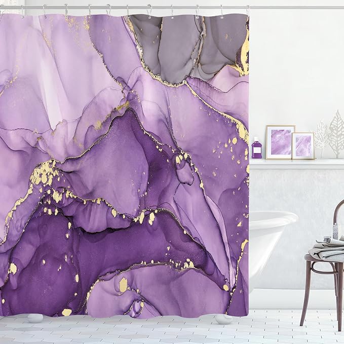 Long Shower Curtain 72 x 78 Inch, Tall Abstract Marble Shower Curtains by BayNook