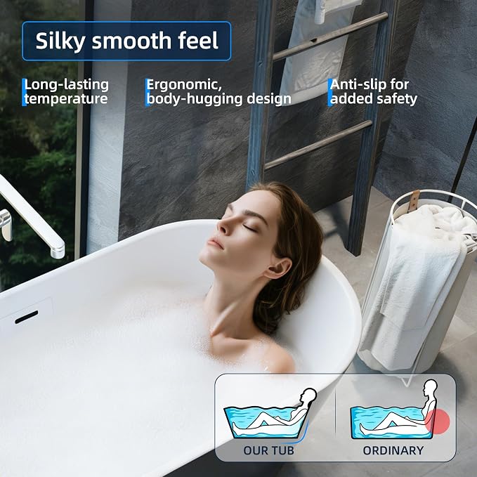 59" Acrylic Freestanding Bathtub, Deep Soaking Tub - Image 4