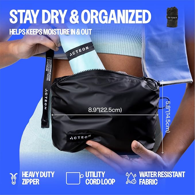 Acteon Microfiber Travel Towel & Wet Bag Set, Large Quick Dry Silver ION - Image 4