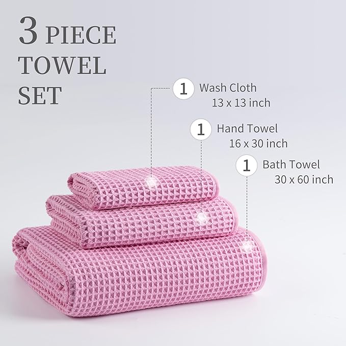 New Microfiber Waffle Bath Towels, 3 Pieces, Fast Drying, Lint Free, Includes - Image 3