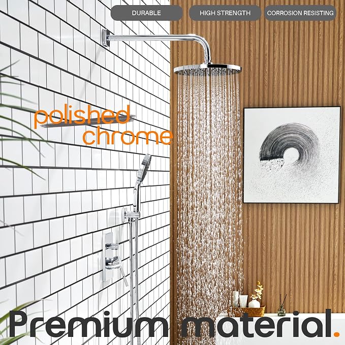 Shower System Set Includes 10-Inch Rainfall Shower Head, 3-Setting Handheld - Image 2