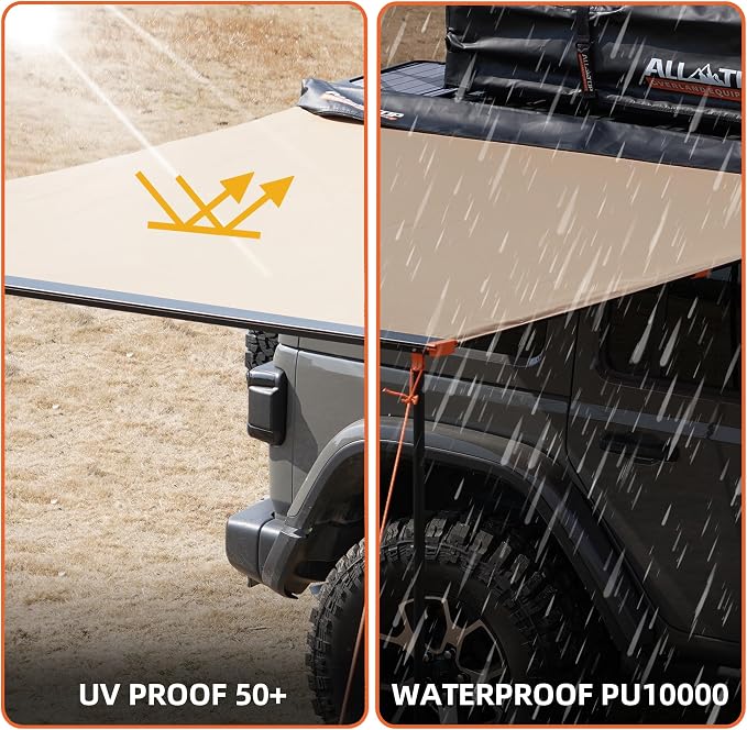 ALL-TOP Vehicle Awning 8.2'x8.2' Roof Rack Pull-Out Sun Shade UV50+, - Image 2