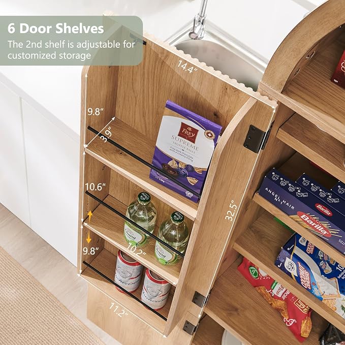 71" Tall Arched Kitchen Pantry, Modern Fluted Wood Storage Cabinet - Image 5