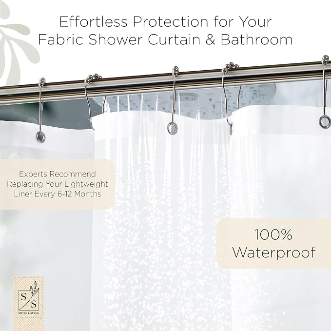 Stitch & Stone Shower Curtain Liner, Premium Heavyweight Durable Waterproof 8g - Image 5