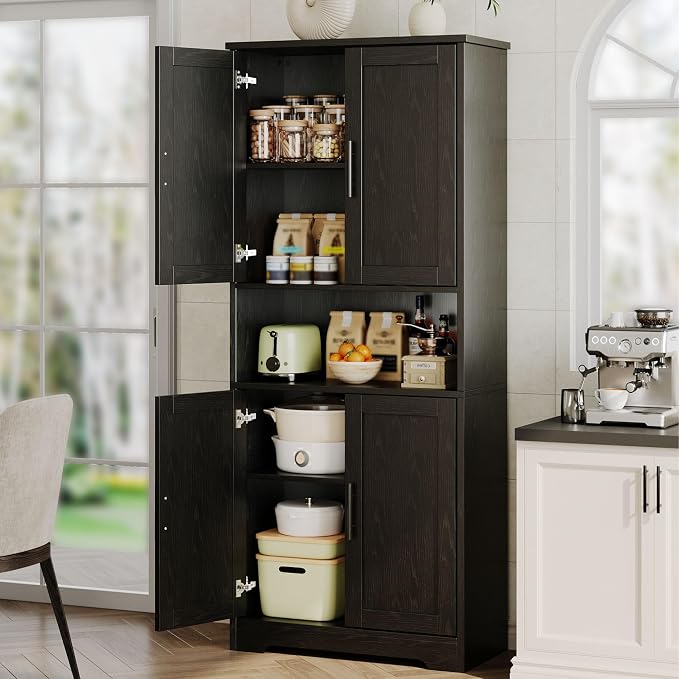 IDEALHOUSE Black Pantry Cabinet, Freestanding Cupboard, Tall Storage Cabinet by IDEALHOUSE