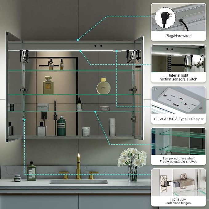 WELLFOR 36" X 30" LED Medicine Cabinet - Image 7