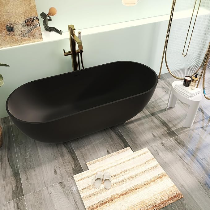 69" Premium Solid Surface Freestanding Bathtub, Upgraded Stone Resin Tub - Image 2