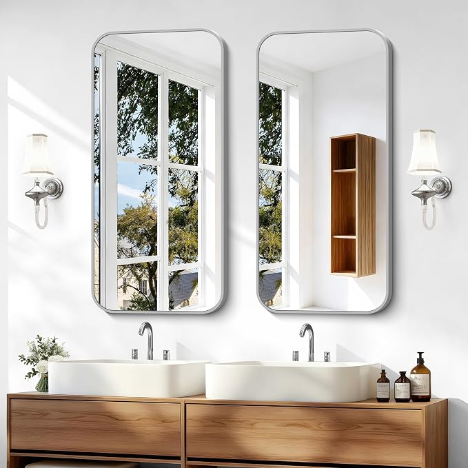 BONEWEI Silver Bathroom Mirror, 20x40 inch Wall Mirror - Image 3