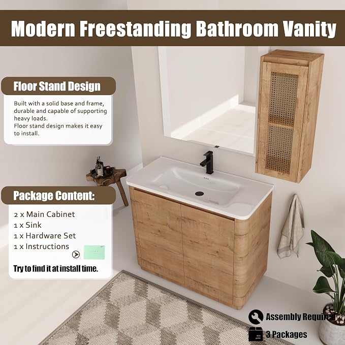 40 Inch Bathroom Vanity with Sink, Wooden Bathroom Cabinet with Soft Close Doors - Image 4