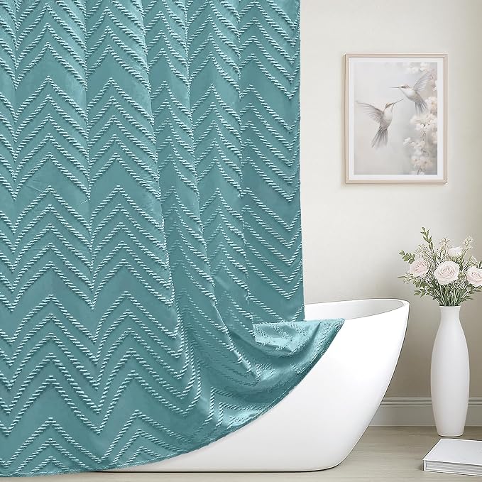 78inches Long Teal Shower Curtain Boho Farmhouse Shower Curtain 72 x 78 Tufted - Image 9