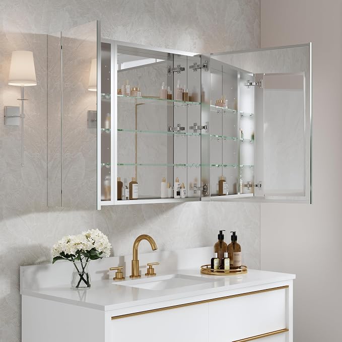 WELLFOR 36" x 30" Rectangle Medicine Cabinet Mirror, Surface Mount or Recessed - Image 12