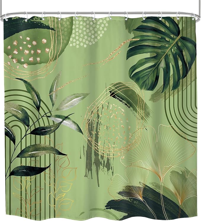 Sage Green Boho Shower Curtain 72Wx72H Abstract Mid Century Tropical Palm - Image 7