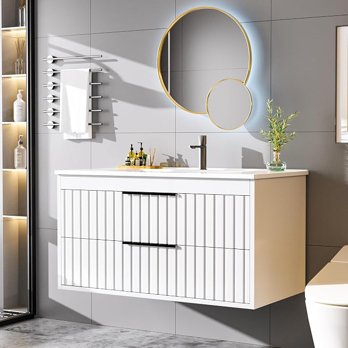 36" Bathroom Vanity with Sink, Floating Vanity Bathroom Sink Cabinet Wall Mount - Image 3