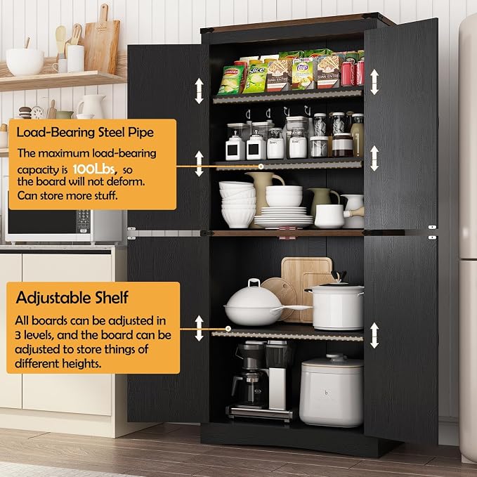 71in Farmhouse Kitchen Pantry Cabinet, Tall Storage Cabinet - Image 3