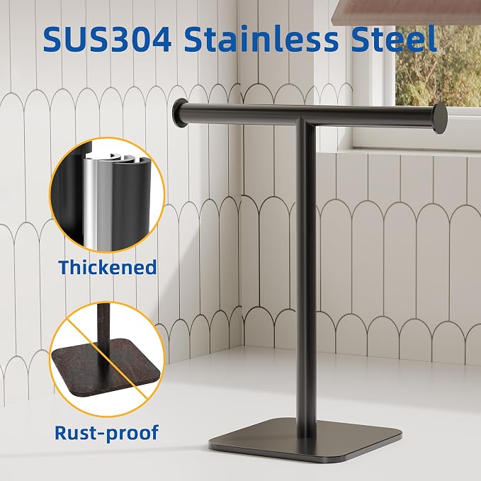RUACQ T-Shape Hand Towel Holder Stand, Weighted Base Towel Rack, Countertop - Image 4