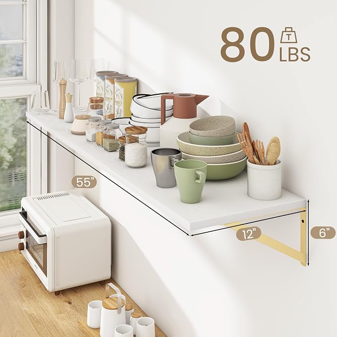 Floating Shelves for Wall, 12 Inch Deep Floating Shelves Set of 2, 55W x 12D - Image 4