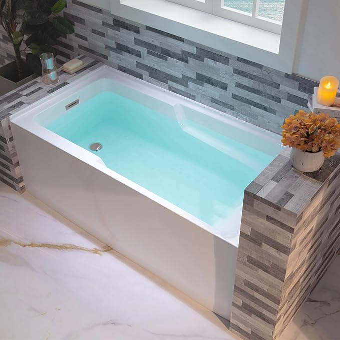 WOODBRIDGE 54" Acrylic Rectangular Alcove Soaking Bathtub in White - Image 2