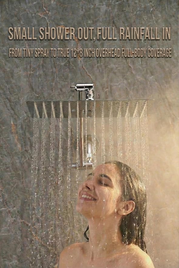 All Metal Rain Fixed Shower Head, 12 * 8'' High Pressure Rainfall Rectangle - Image 4