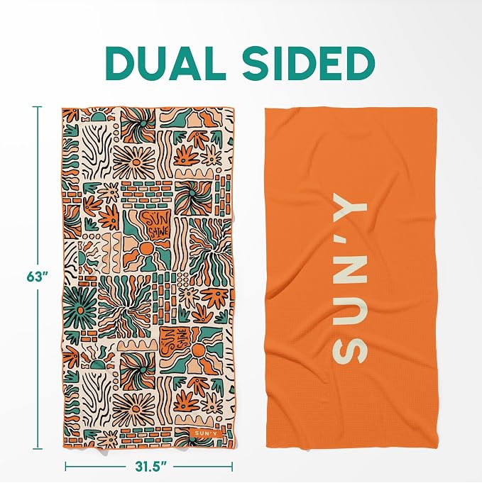 SUN'Y Waffle Microfiber Beach Towel – Sand Free, Quick Dry, Ultra Absorbent - Image 6