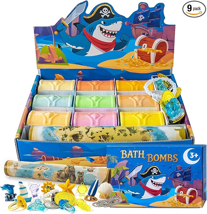 Bath Bombs for Kids with Surprise Inside, 9 Pack Kids Bath Bombs with Treasure by Bathletes