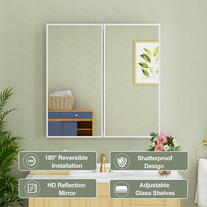 Buruis 30" x 30" Framed Medicine Cabinet - Image 5