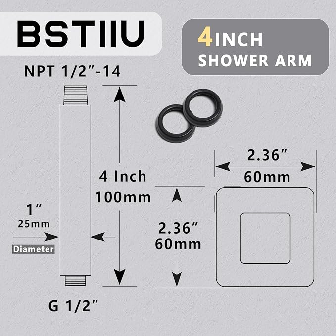 4 Inch Shower Arm with Flange, Ceiling Mounted Shower Head Extension Arm - Image 2
