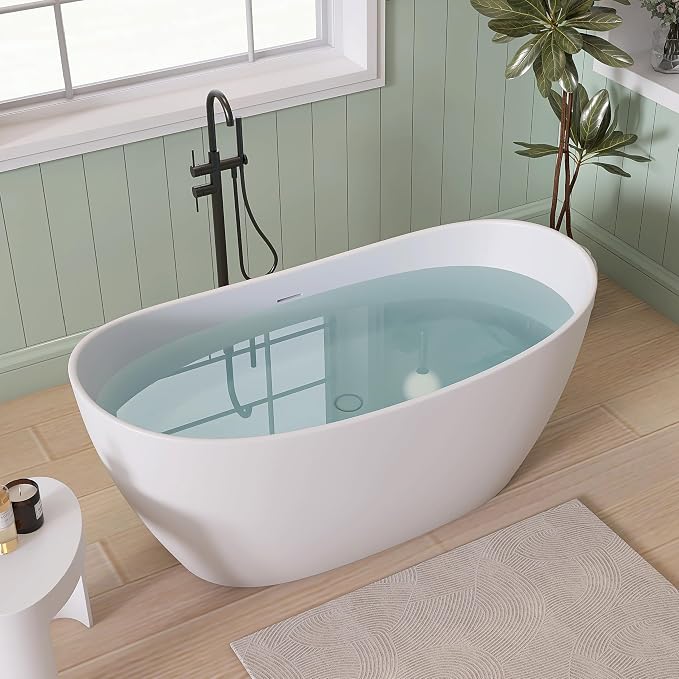 SJ STAR&JANE 55" Solid Surface Freestanding Bathtub Stone Resin Tub Oval Double - Image 2