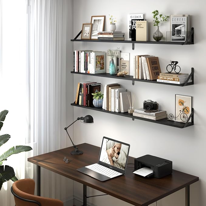 Heimlove 48 Inch Large Wall Bookshelves Set of 3, Wall Mounted Bookshelves - Image 5