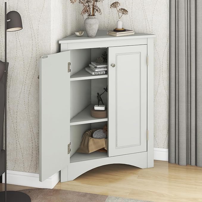 Corner Storage Cabinet with Adjustable Shelves, Triangle Bathroom & Kitchen - Image 4