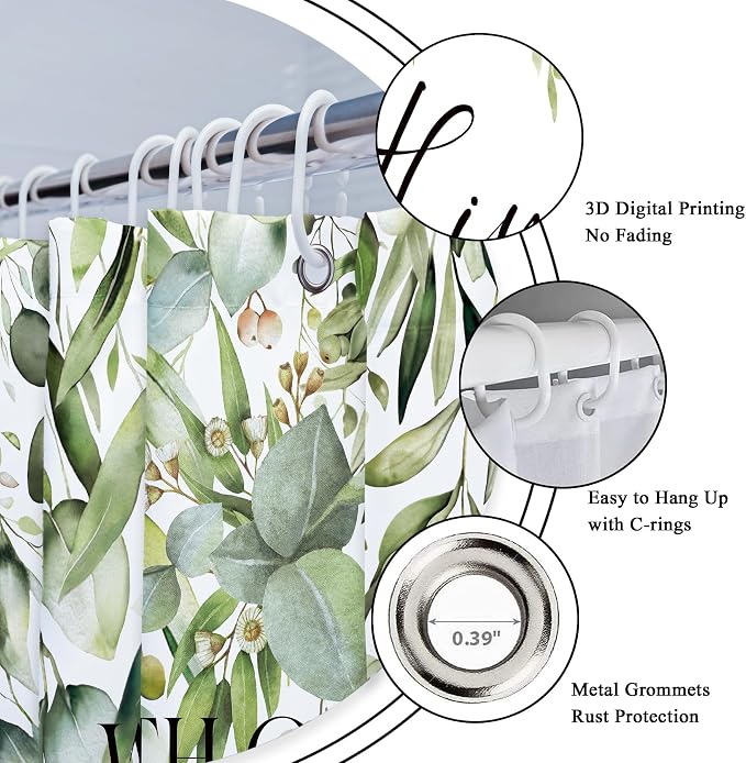 Riyidecor Sage Green Eucalyptus Leaves Shower Curtain - Image 6