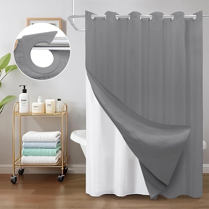 Inhousolu No Hook Waffle Weave Shower Curtain - Image 8