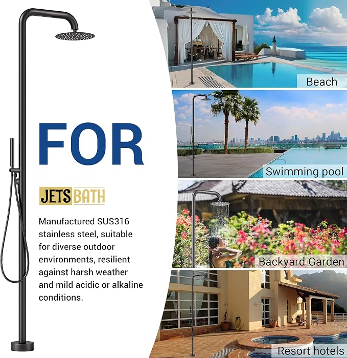 Freestanding Outdoor Shower Faucet Set, 316 Marine Grade Stainless Steel - Image 7