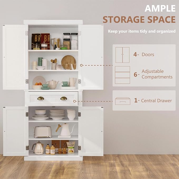 72" Kitchen Pantry, Tall Storage Cabinets - Image 4