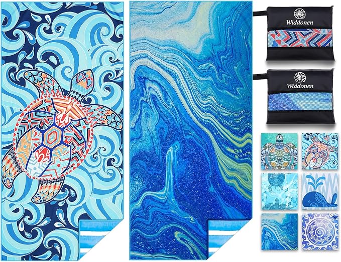2 Pack Microfiber Lightweight Beach Towel Sand Free Quick Dry Absorbent Thin by WIDDONEN