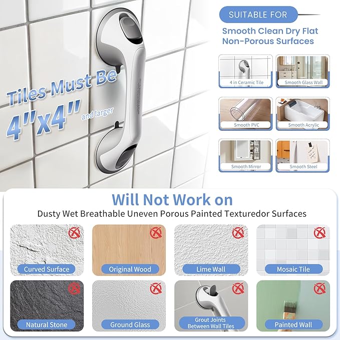 2 Pack 12 Inch Grab Bars for Bathtubs and Showers for Seniors, Heavy Duty - Image 3