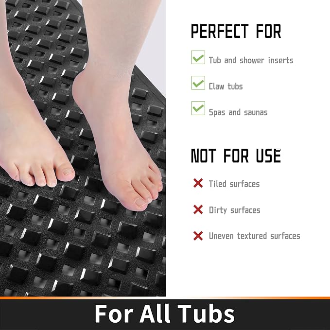 Yimobra Non Slip Bath Mat, Super Strong Suction Cups, 34.5"x15.5"Long Tub Mat - Image 4