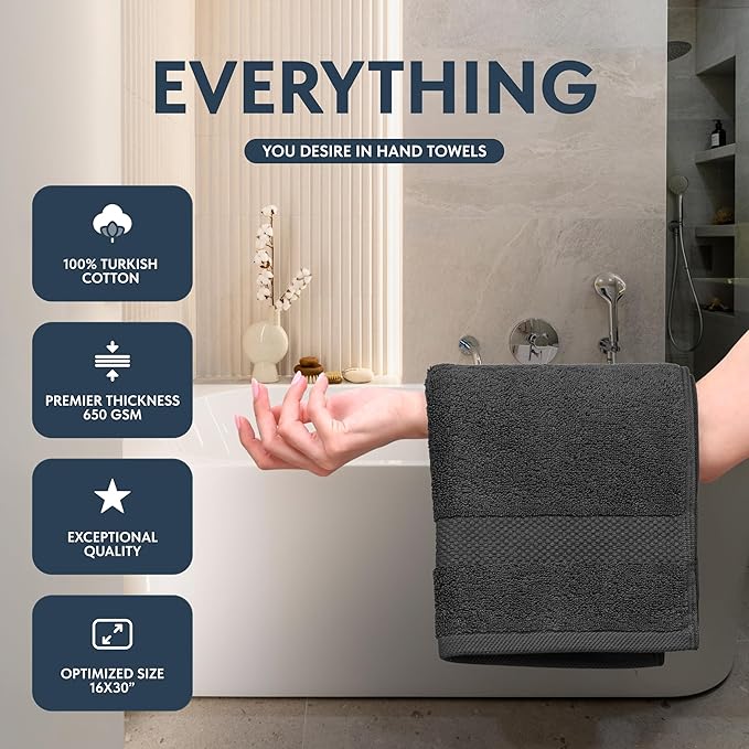 White Classic Luxury Dark Gray Hand Towels - Image 2