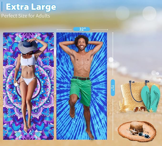4 Pack Microfiber Thin Lightweight Beach Towel Oversized 71x32 Extra Large Sand - Image 3