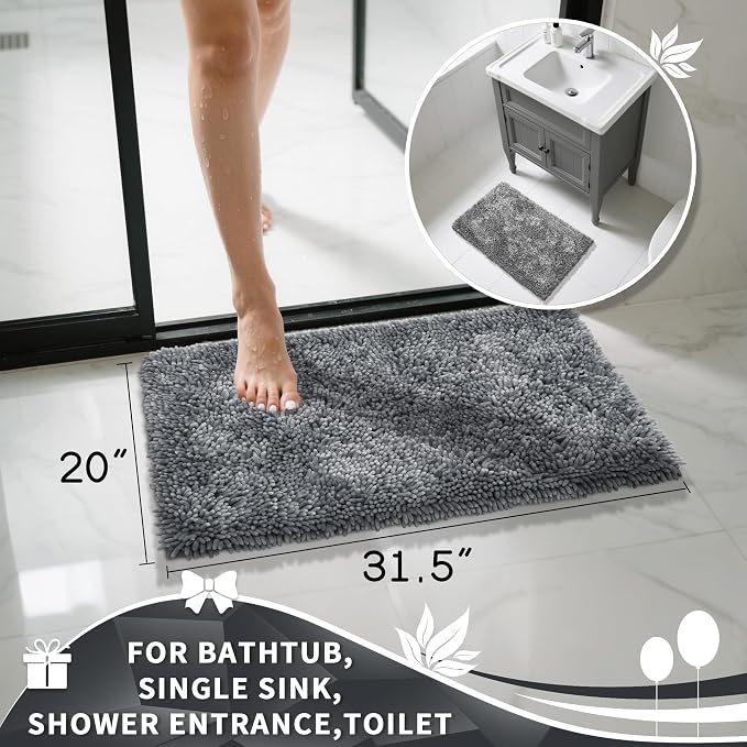 Yimobra Chenille Bathroom Rugs Non Slip, Extra Thick Soft Absorbent Bath Rug - Image 2