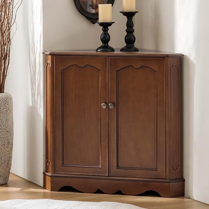 HULALA HOME Traditional Corner Triangle Cabinet, Freestanding Narrow Storage by HULALAHOME