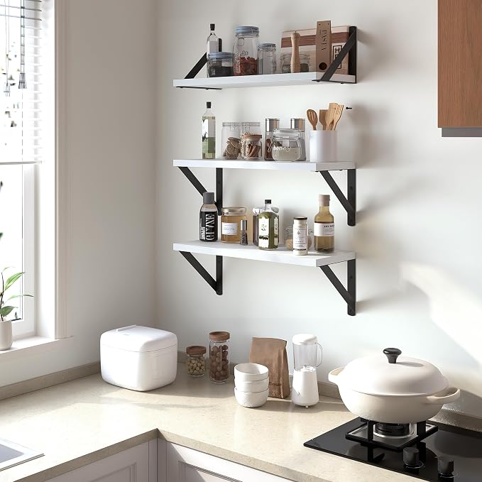 Heimlove Floating Shelves for Wall, 16 Inch Long Wood Floating Shelves Set of 3 - Image 4