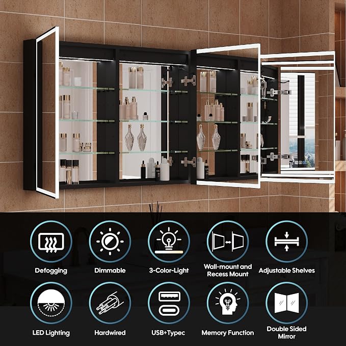 WELLFOR 60" X 30" LED Mirrored Medicine Cabinet, Medicine Cabinets - Image 5