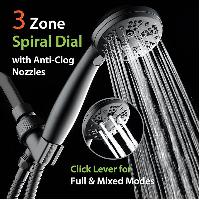 AquaDance High Pressure 6-Setting Matte Black Handheld Shower Head - Image 3
