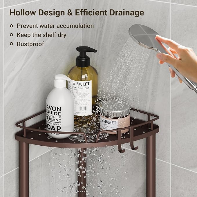 ELYKEN Corner Shower Caddy Standing, 4 Tier Rustproof Metal Shower Organizer - Image 4