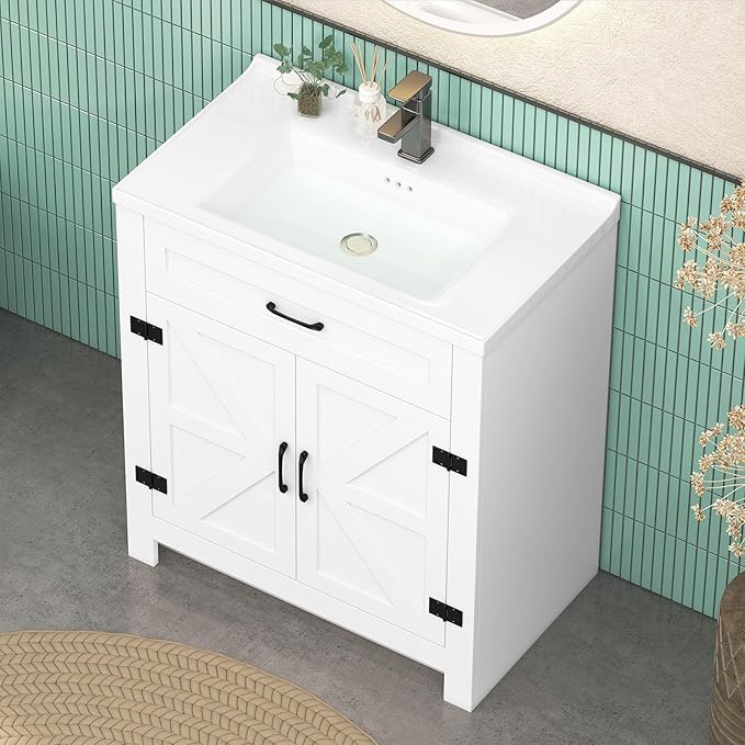 24 Inch Bathroom Vanity with Sink, Small Bathroom Sink Cabinet with 2 Barn Doors - Image 4