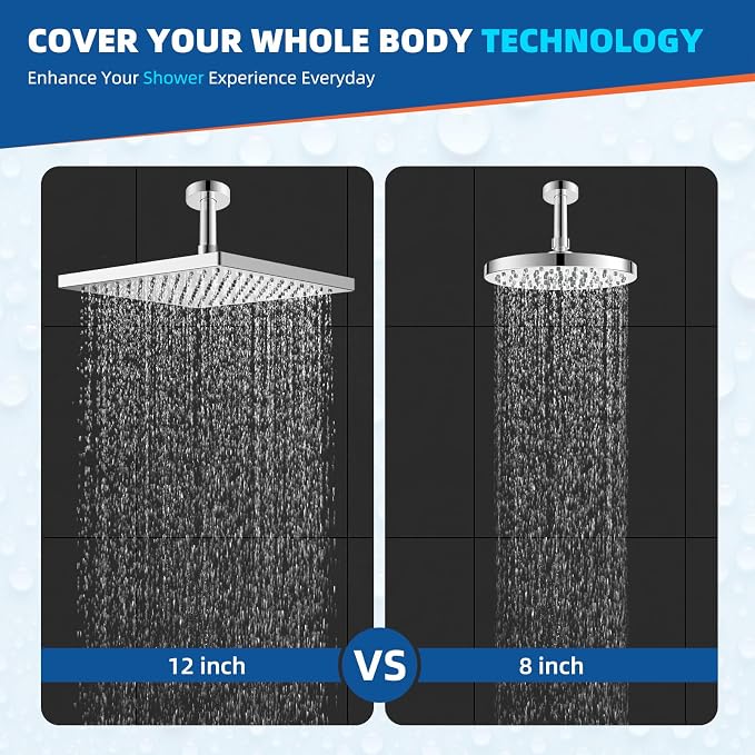 Hibbent Thickness Metal Rain Shower Head, 12 Inch High Pressure Shower Heads - Image 2